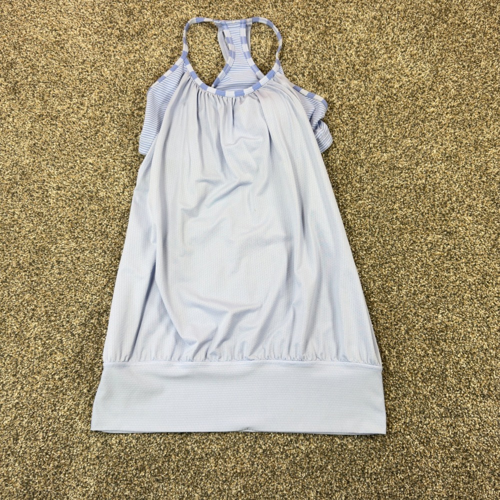 Lululemon No Limits Tank Top Blue White Striped Built-in Bra Mesh Size 6